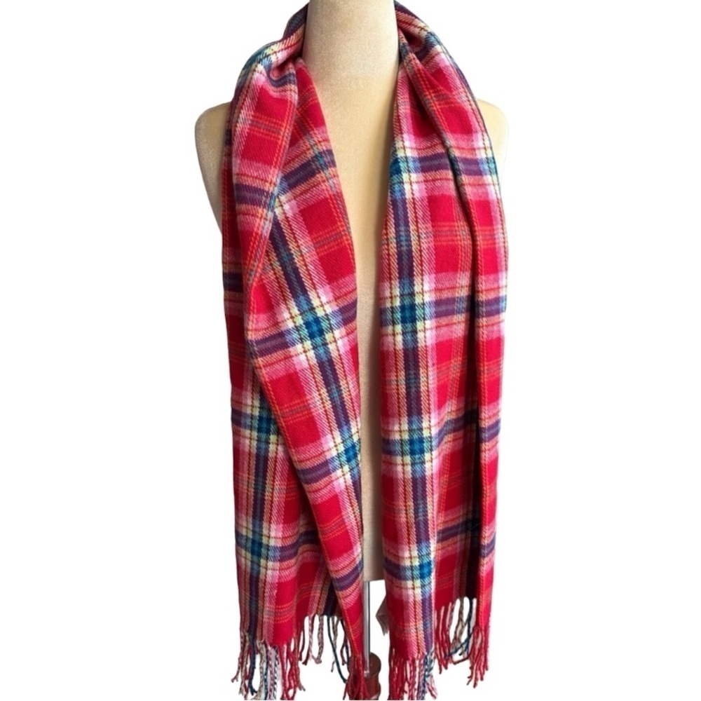 Hollister Red Multi Plaid Long Scarf 27”x70” Large Blanket Scarf Winter Cozy